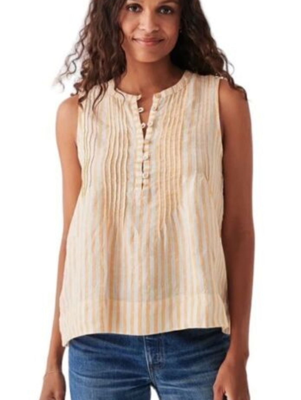 Faherty Yellow Striped Isha Sleeveless Linen Top
